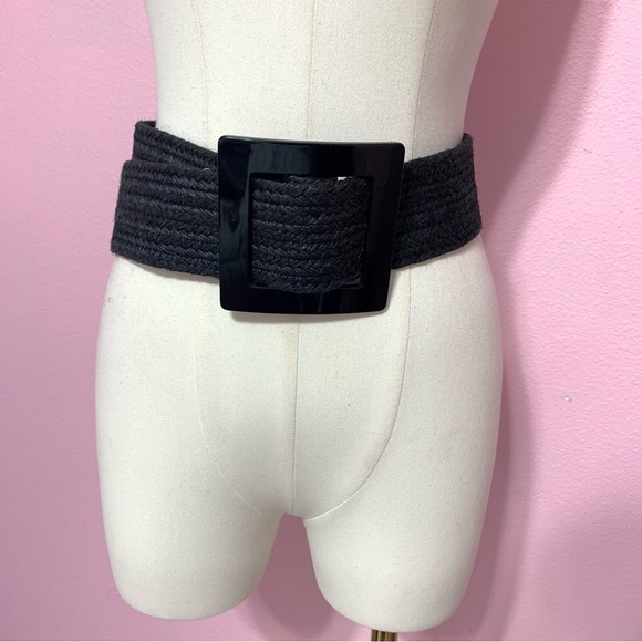 ZARA Black Woven Jute Belt with Square Buckle - Picture 2 of 9
